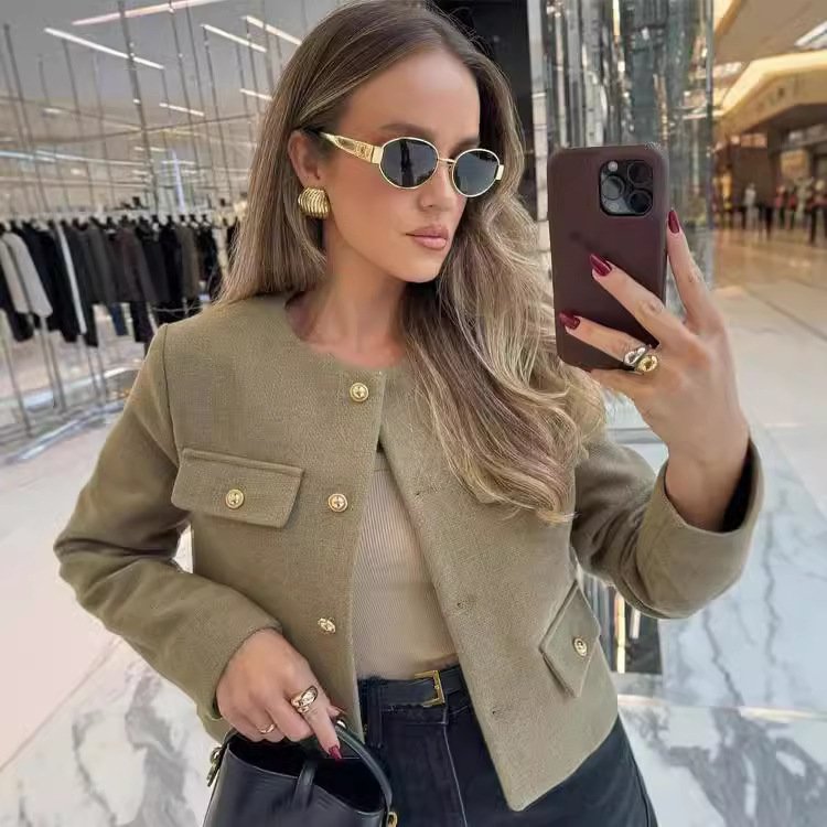 Women's Spring/Fall Outerwear Casual Plain Long Sleeve Crew Neck Jacket