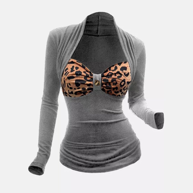 Women's Long Sleeve Blouse Spring/Fall Leopard Jersey V Neck Daily Going Out Casual Top