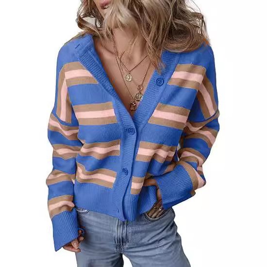 Women's Casual Spring/Fall Striped Wool/Knitting Cardigan