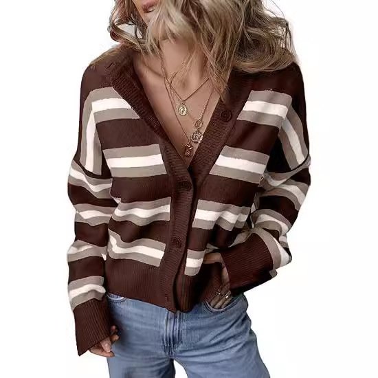 Women's Casual Spring/Fall Striped Wool/Knitting Cardigan