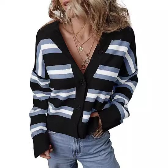 Women's Casual Spring/Fall Striped Wool/Knitting Cardigan