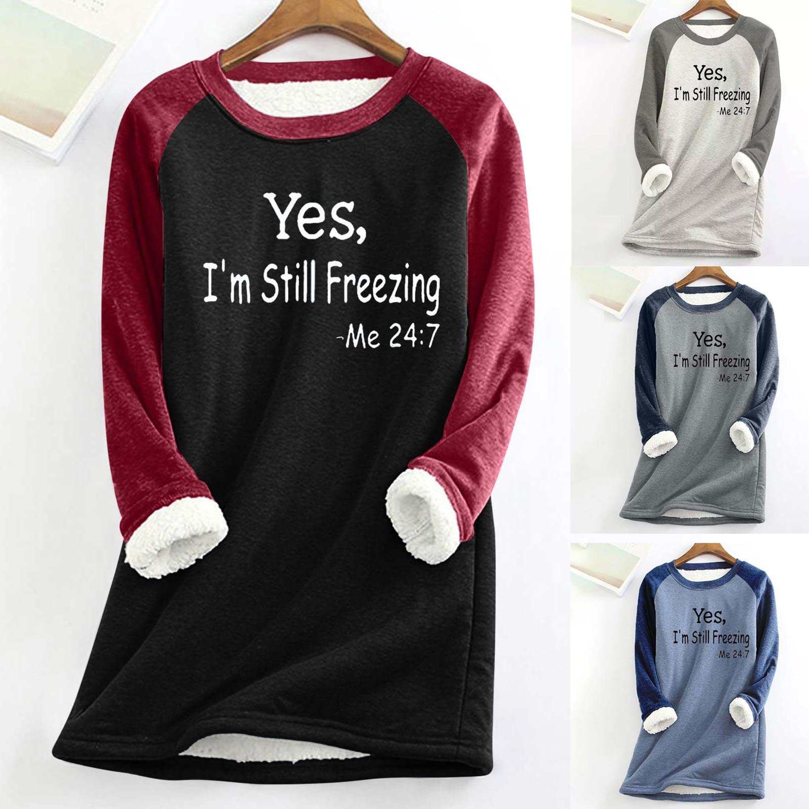 Women's Crew Neck Text Letters Casual Winter Long Sleeve Sweatshirt