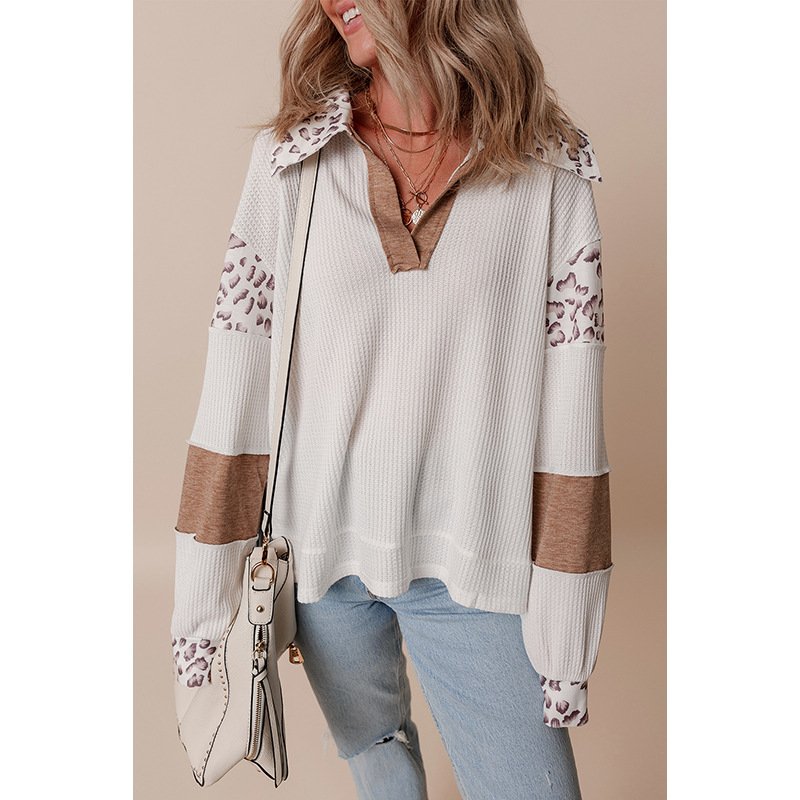 Women's Shawl Collar Leopard Casual Spring/Fall Long Sleeve Sweatshirt