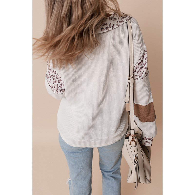 Women's Shawl Collar Leopard Casual Spring/Fall Long Sleeve Sweatshirt