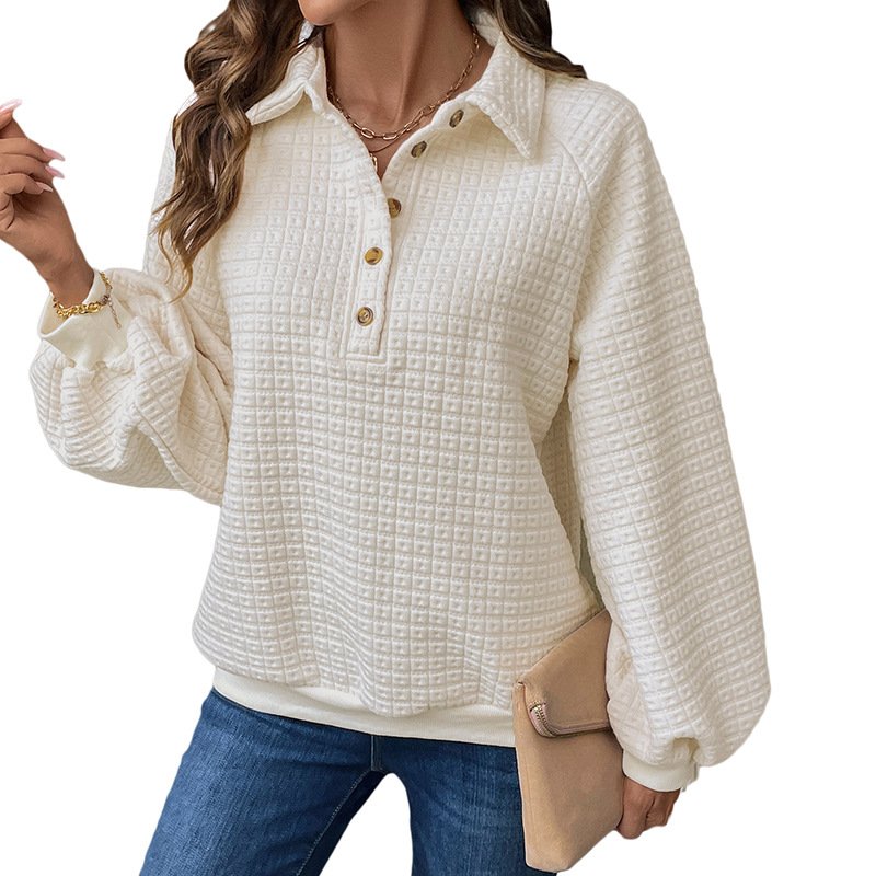 Women's Shawl Collar Plain Buckle Casual Spring/Fall Long Sleeve Sweatshirt