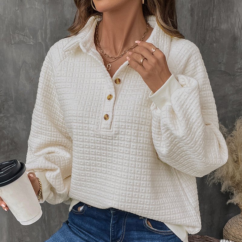 Women's Shawl Collar Plain Buckle Casual Spring/Fall Long Sleeve Sweatshirt