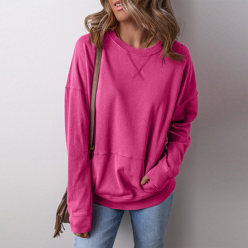 Women's Crew Neck Plain Casual Spring/Fall Long Sleeve Sweatshirt