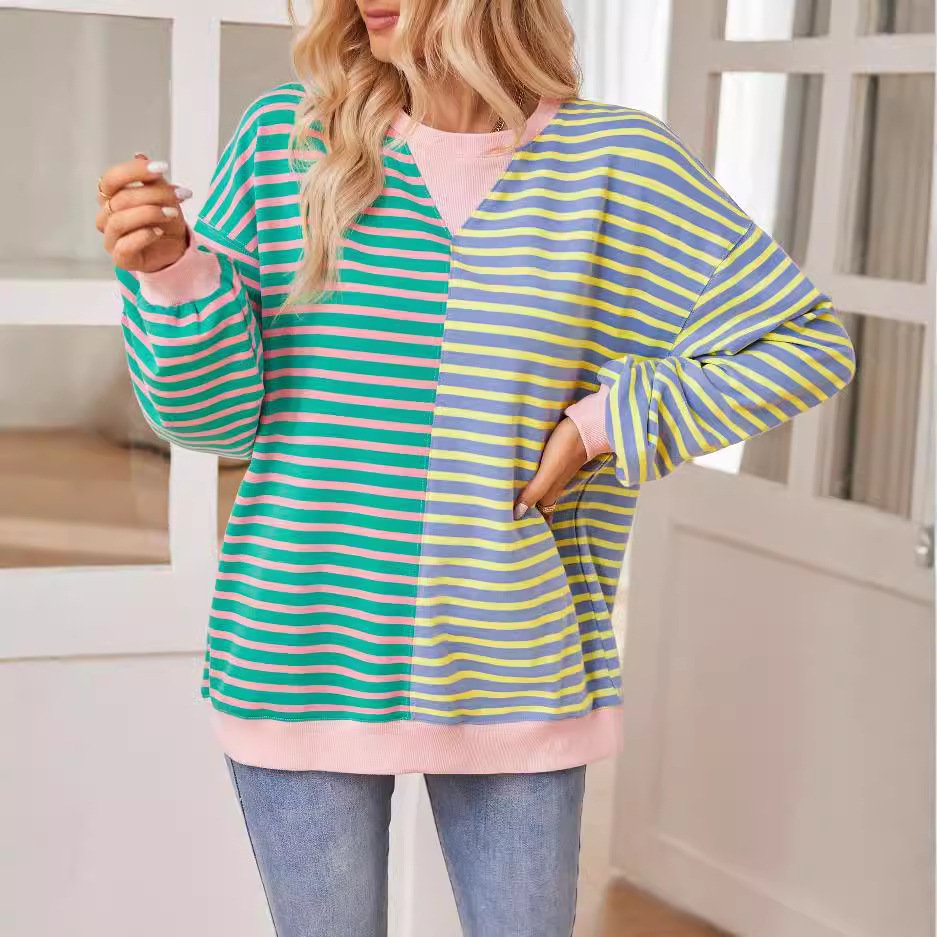 Women's Crew Neck Striped Casual Spring/Fall Long Sleeve Sweatshirt