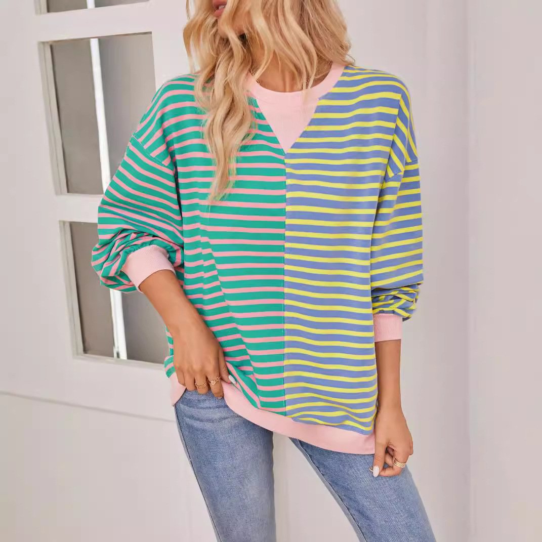 Women's Crew Neck Striped Casual Spring/Fall Long Sleeve Sweatshirt