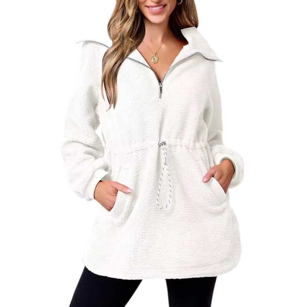 Women's Shawl Collar Plain Zipper Casual Spring/Fall Long Sleeve Sweatshirt