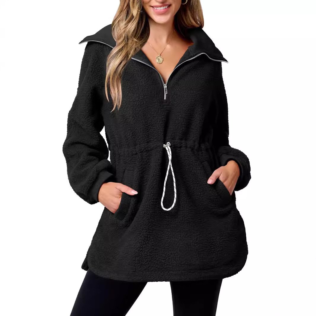 Women's Shawl Collar Plain Zipper Casual Spring/Fall Long Sleeve Sweatshirt