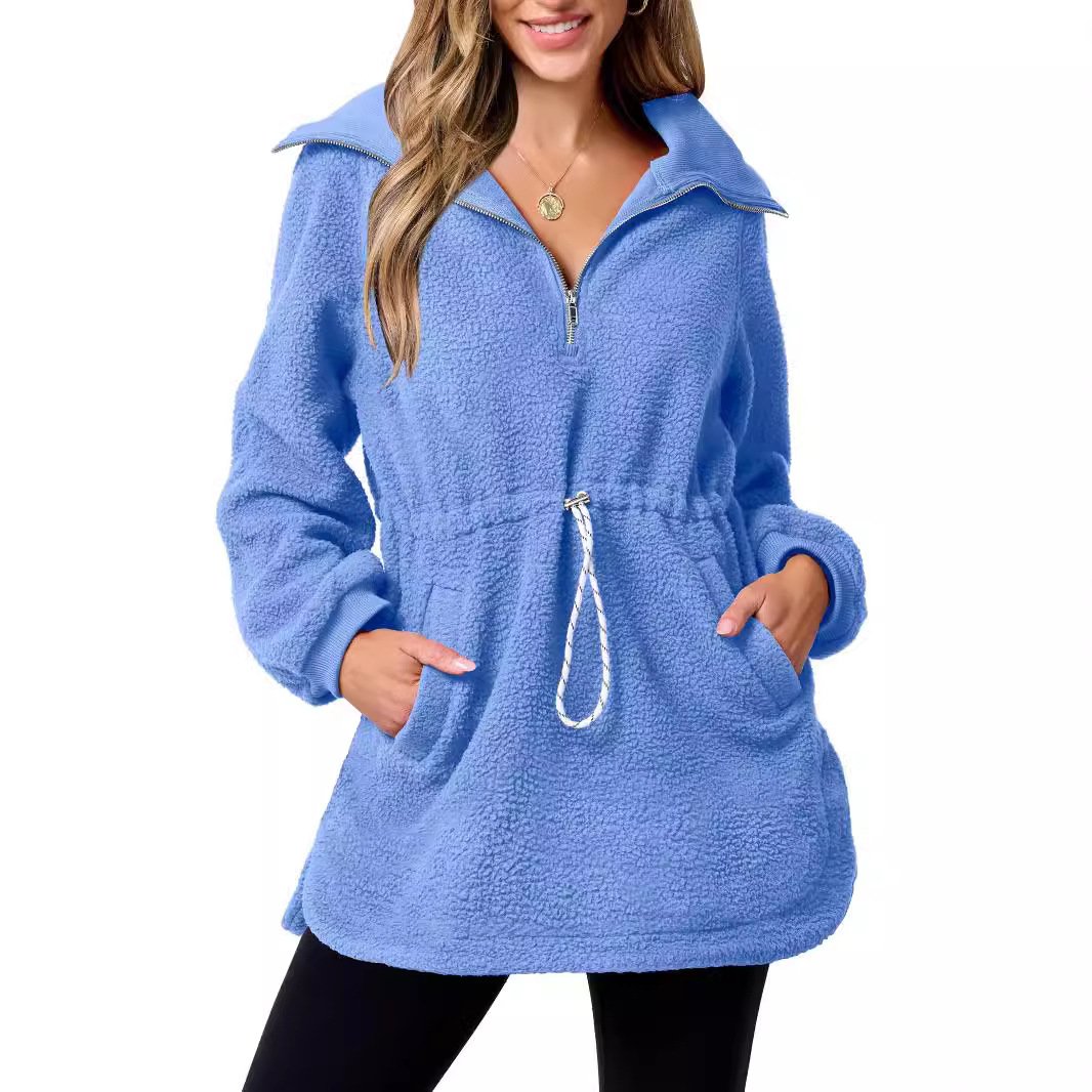 Women's Shawl Collar Plain Zipper Casual Spring/Fall Long Sleeve Sweatshirt