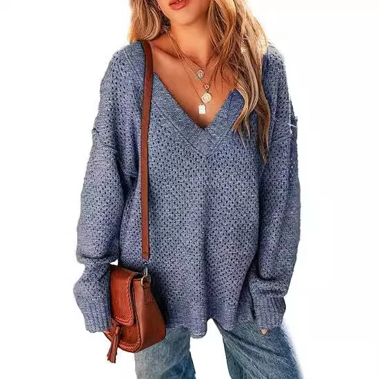 Women's Spring/Fall Plain Casual Long Sleeve V Neck Wool/Knitting Sweater