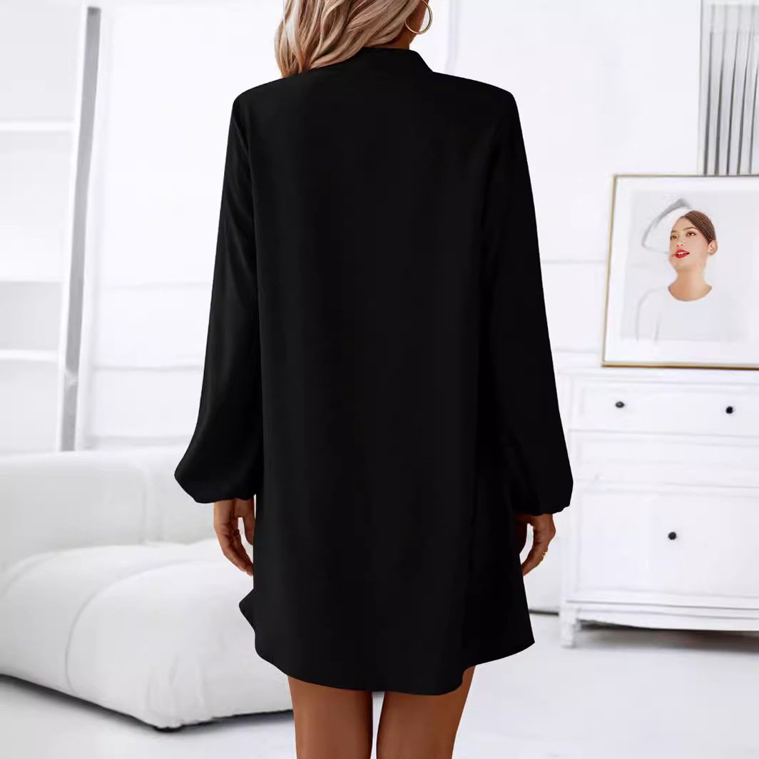 Women's Long Sleeve Summer Plain Buckle Dress V Neck Daily Going Out Casual Knee Length H-Line