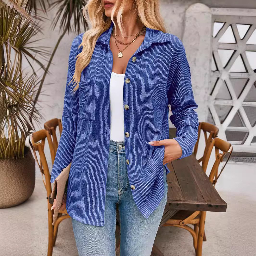 Women's Spring/Fall Outerwear Casual Plain Long Sleeve Shirt Collar Jacket