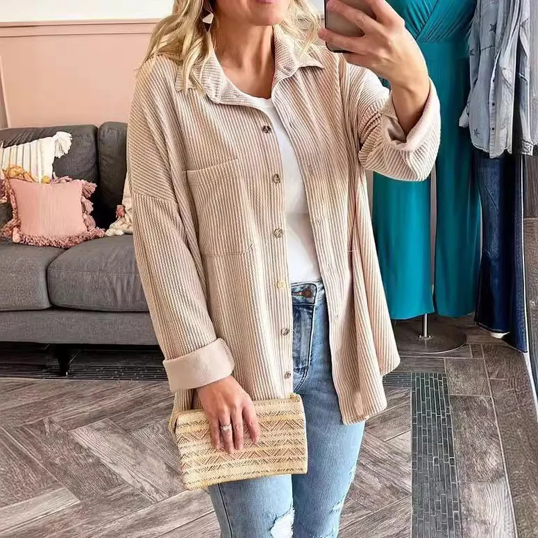 Women's Spring/Fall Outerwear Casual Plain Long Sleeve Shirt Collar Jacket