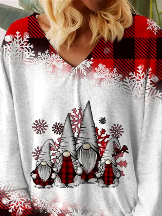 Women's Long Sleeve Tee T-shirt Spring/Fall Christmas Snowman Jersey V Neck Daily Going Out Casual Top