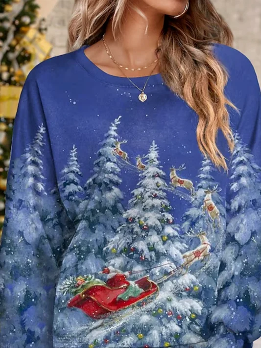 Women's Crew Neck Christmas Casual Spring/Fall Long Sleeve Sweatshirt