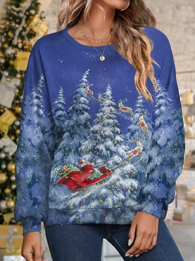 Women's Crew Neck Christmas Casual Spring/Fall Long Sleeve Sweatshirt