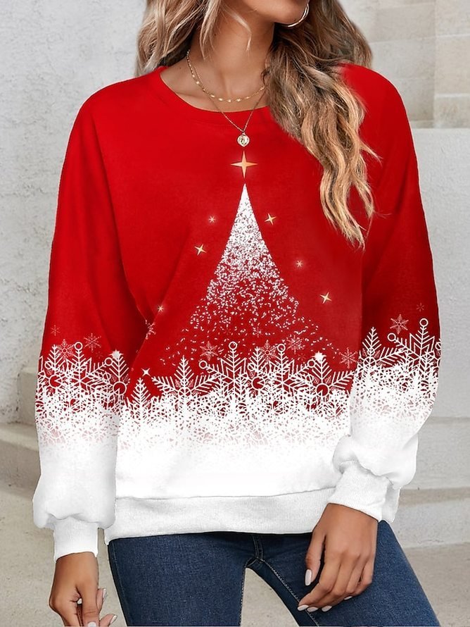 Women's Crew Neck Christmas Casual Spring/Fall Long Sleeve Sweatshirt