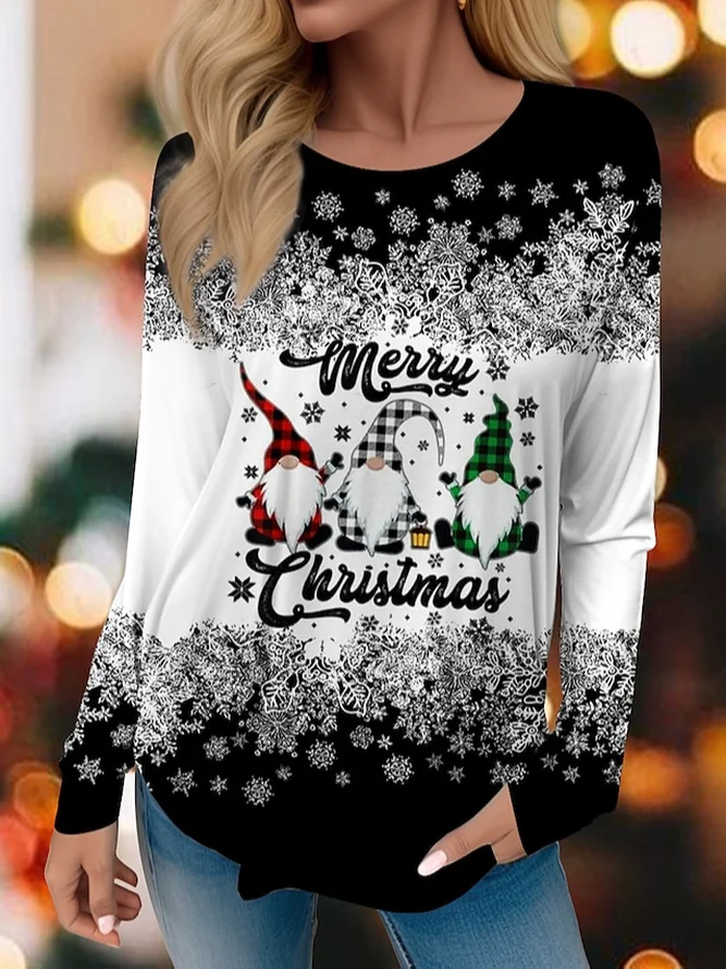 Women's Long Sleeve Tee T-shirt Spring/Fall Christmas Jersey Crew Neck Daily Going Out Casual Top