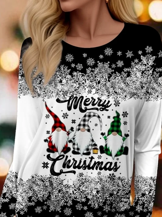 Women's Long Sleeve Tee T-shirt Spring/Fall Christmas Jersey Crew Neck Daily Going Out Casual Top