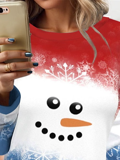 Women's Crew Neck Christmas Snowman Casual Spring/Fall Long Sleeve Sweatshirt