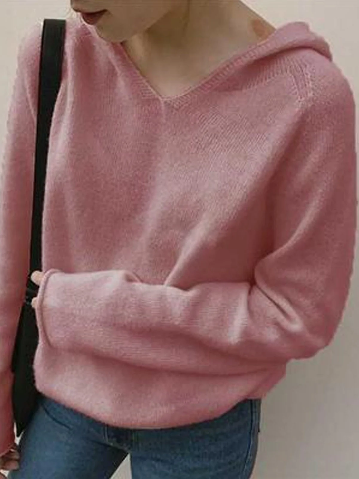 Women's Spring/Fall Plain Casual Long Sleeve Hoodie Yarn/Wool Yarn Sweater