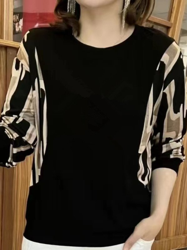 Women's Long Sleeve Blouse Spring/Fall Leopard Split Joint Crew Neck Daily Going Out Casual Top