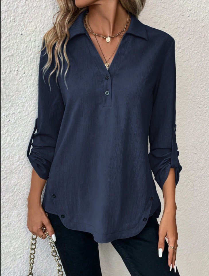 Women's Long Sleeve Blouse Spring/Fall Plain Jersey Notched Daily Going Out Casual Top