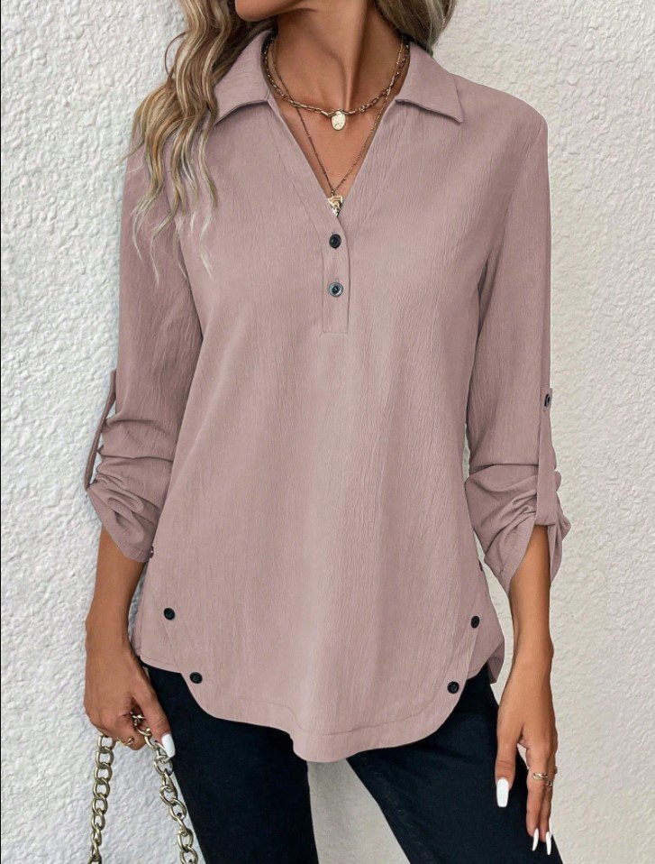 Women's Long Sleeve Blouse Spring/Fall Plain Jersey Notched Daily Going Out Casual Top