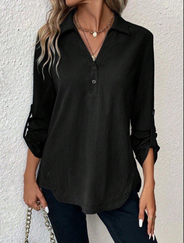 Women's Long Sleeve Blouse Spring/Fall Plain Jersey Notched Daily Going Out Casual Top