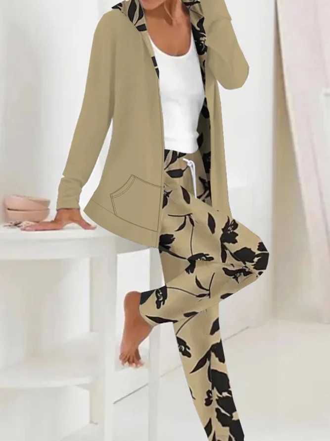 Women's Jersey Geometric Daily Going Out Two Piece Set Long Sleeve Casual Spring/Fall Top With Pants Matching Set