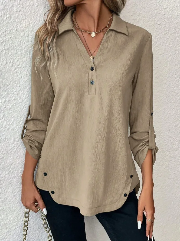 Women's Long Sleeve Blouse Spring/Fall Plain Jersey Notched Daily Going Out Casual Top