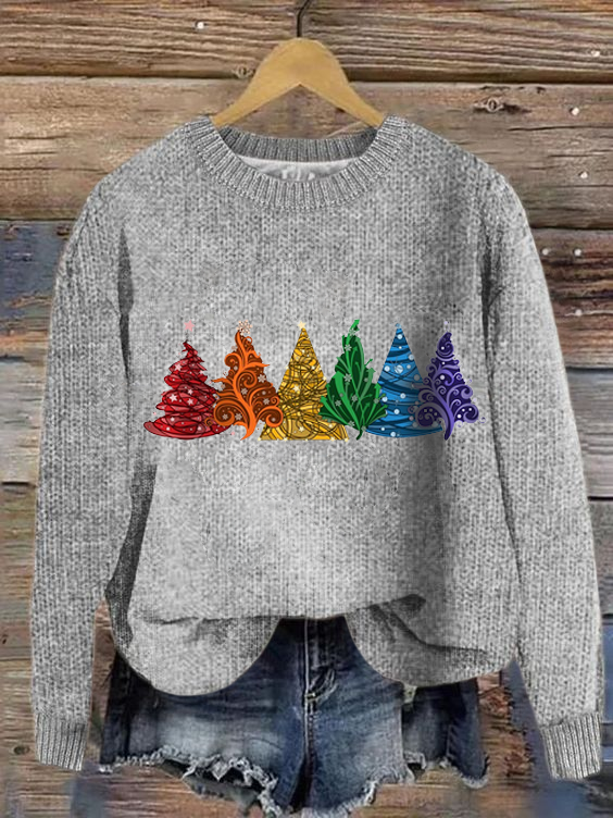 Women's Winter Christmas Tree Casual Long Sleeve Crew Neck Knitted Sweater