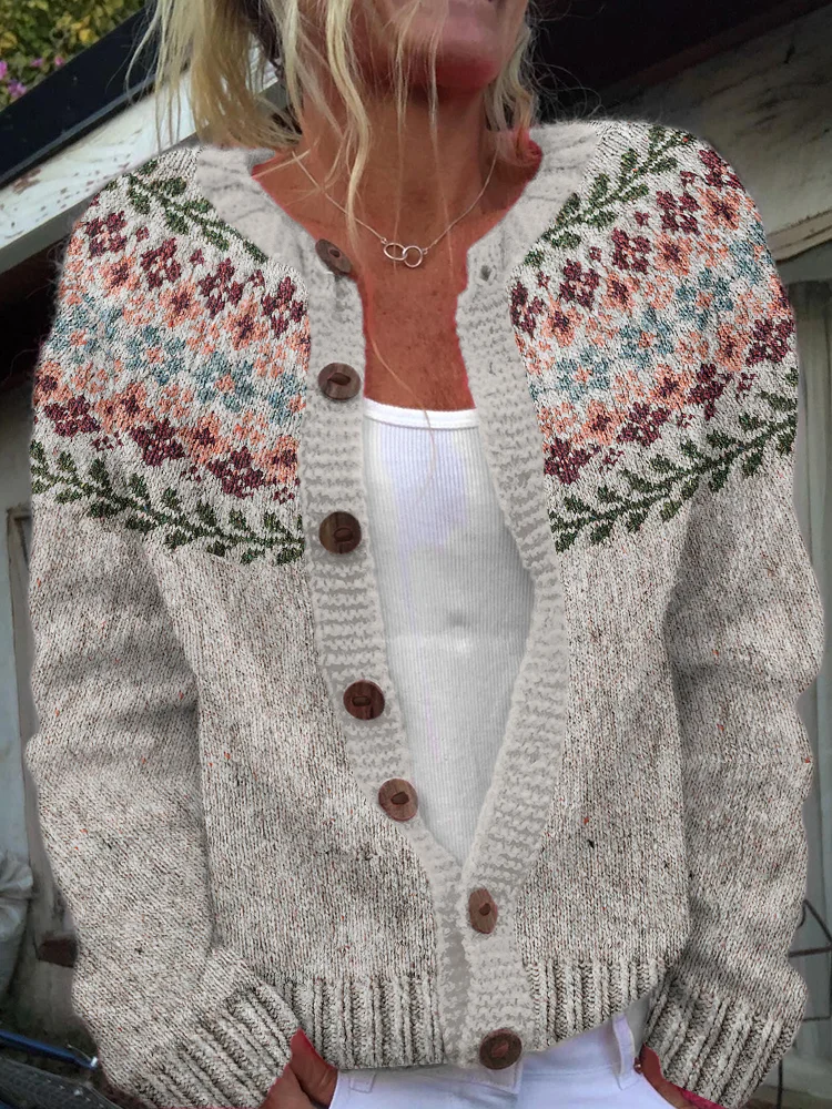 Women's Casual Winter Plants Knitted Cardigan