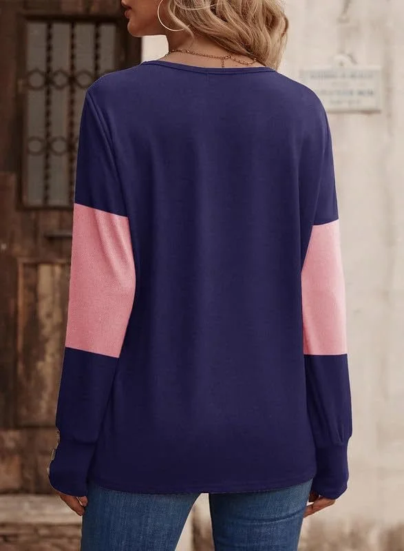 Women's Long Sleeve Blouse Spring/Fall Color Block Jersey V Neck Daily Going Out Casual Top