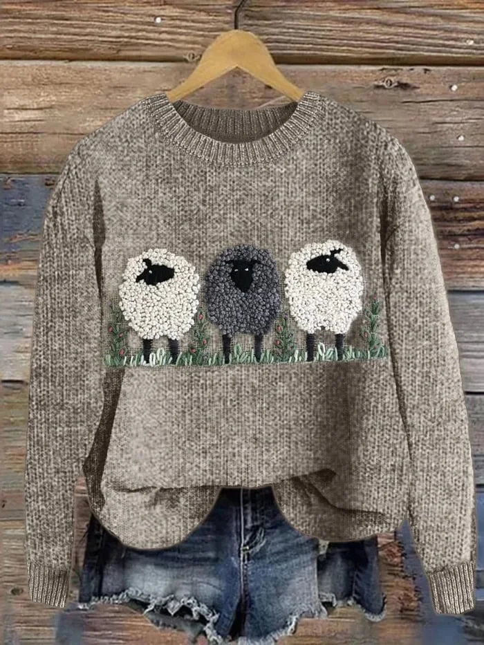 Women's Winter Animal Casual Long Sleeve Crew Neck Knitted Sweater