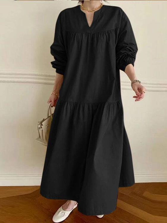 Women's Long Sleeve Spring/Fall Plain Lace Dress Crew Neck Daily Going Out Casual Maxi H-Line