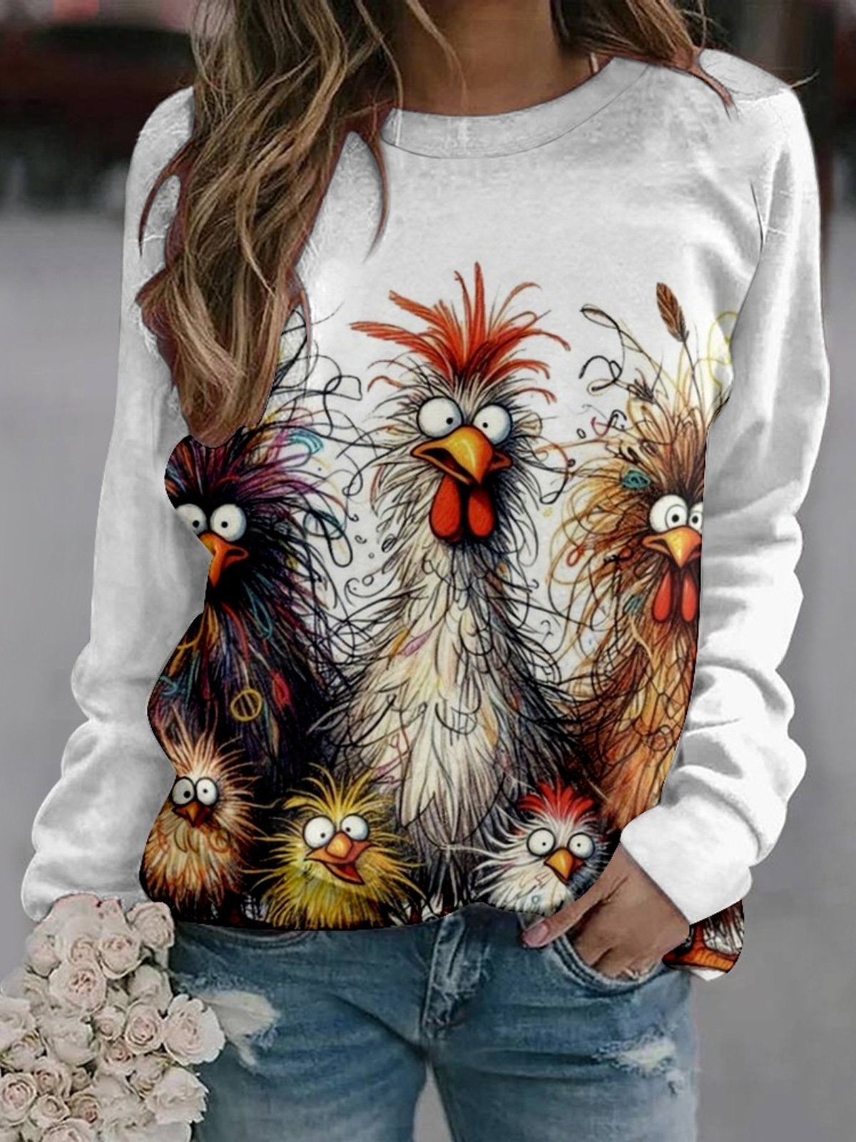 Women's Crew Neck Turkey Casual Spring/Fall Long Sleeve Sweatshirt