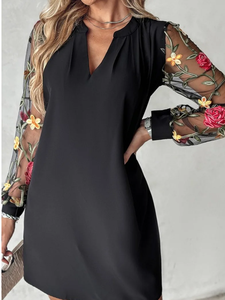 Women's Long Sleeve Spring/Fall Floral Dress V Neck Daily Going Out Casual Midi H-Line