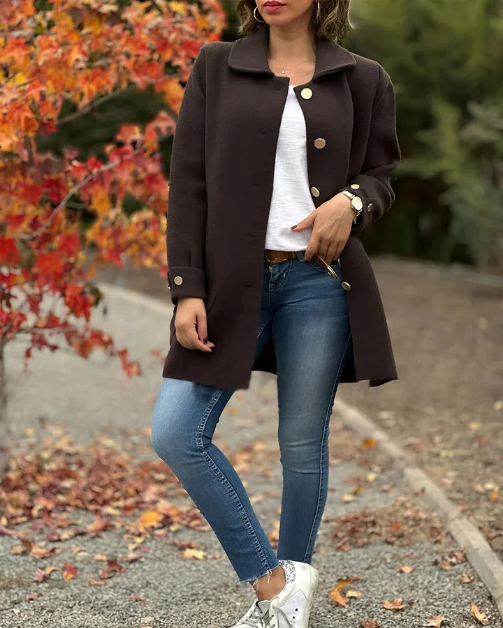 Women's Autumn Outerwear Casual Plain Long Sleeve Shawl Collar Jacket