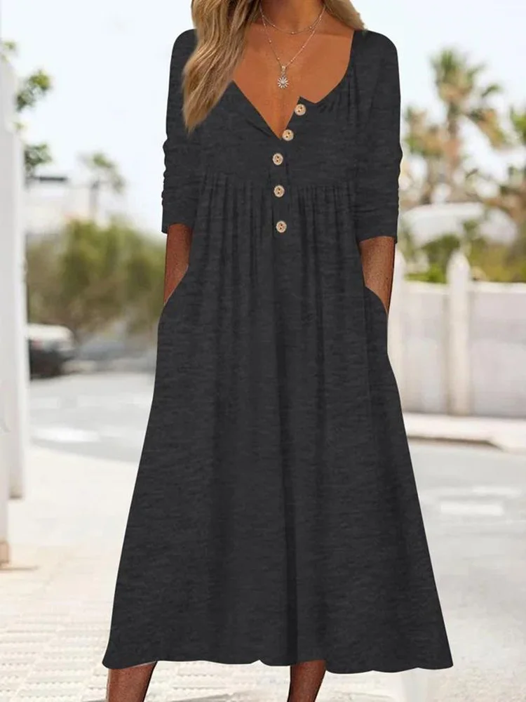 Women's Long Sleeve Spring/Fall Plain Jersey Dress Crew Neck Daily Going Out Casual Midi H-Line