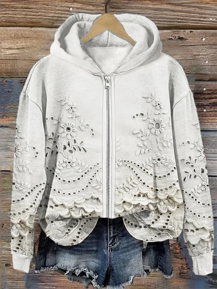 Women's Floral Spring/Fall Cotton Long Sleeve Casual Daily Hoodie