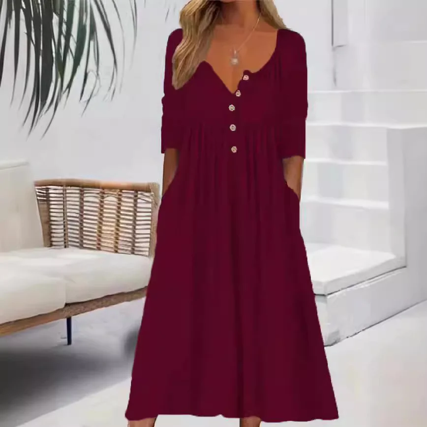 Women's Long Sleeve Spring/Fall Plain Jersey Dress Crew Neck Daily Going Out Casual Midi H-Line