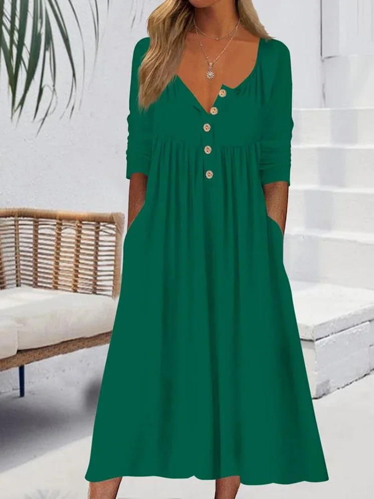 Women's Long Sleeve Spring/Fall Plain Jersey Dress Crew Neck Daily Going Out Casual Midi H-Line