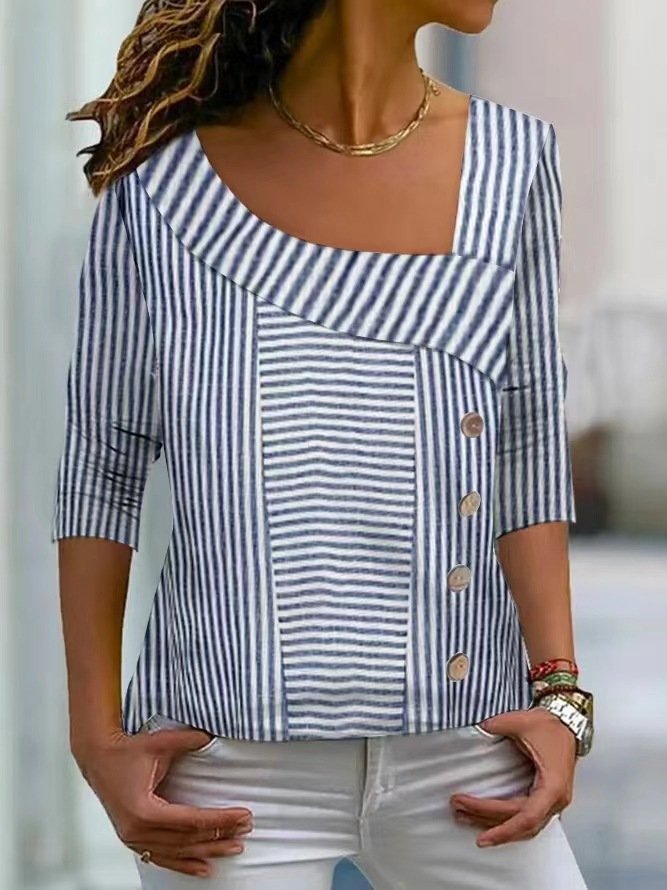 Women's Striped Long Sleeve Blouse_ Spring/Fall Daily Casual Top