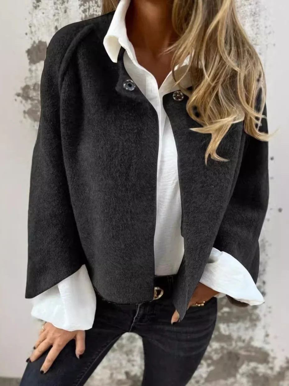 Women's Autumn Outerwear Casual Plain Three Quarter Sleeve Crew Neck Jacket