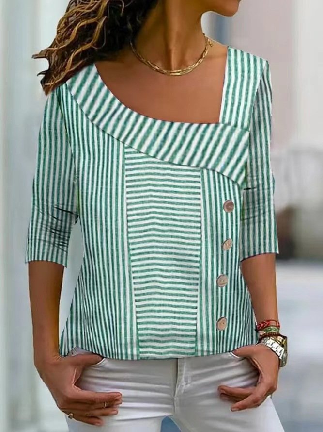 Women's Striped Long Sleeve Blouse_ Spring/Fall Daily Casual Top