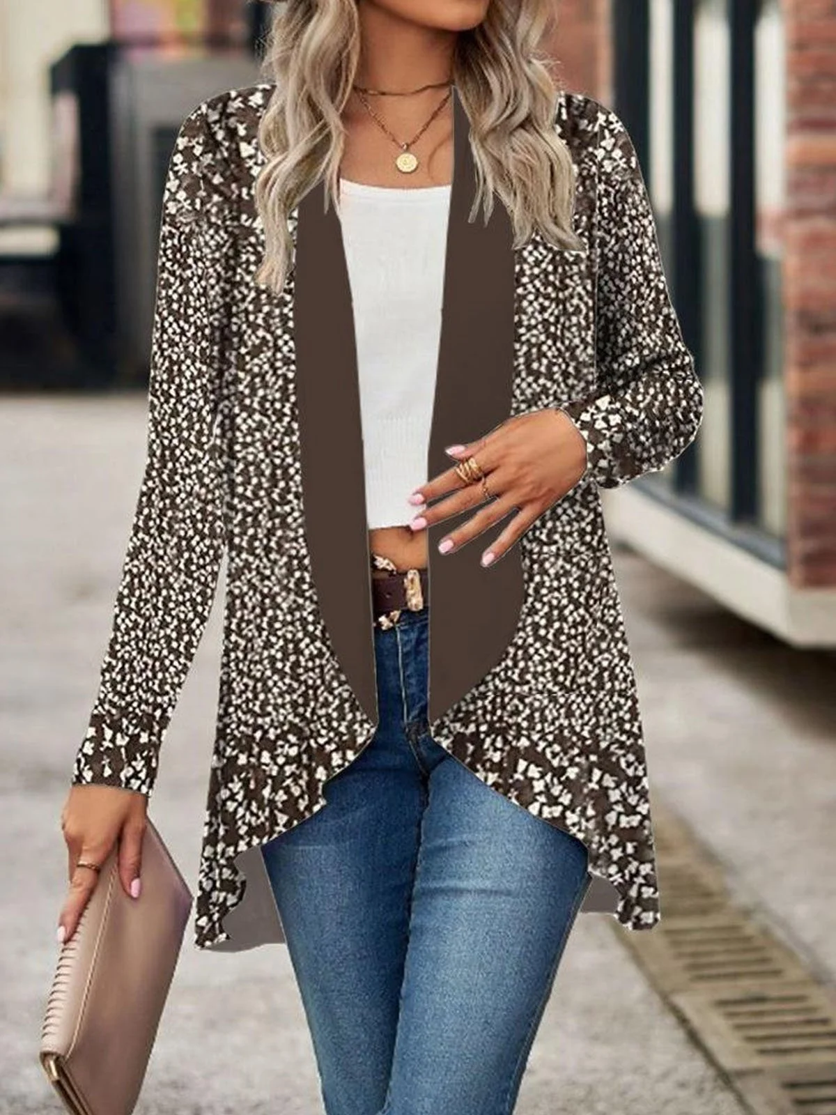 Women's Spring/Fall Outerwear Casual Floral Jersey Shawl Jacket